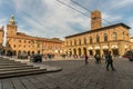 27 MARCH 2019, BOLOGNA, ITALY: Piazza Maggiore with Accursio Palace and Palazzo del Podes Royalty Free Stock Photo