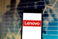 March 29, 2019, Brazil. Lenovo logo on your mobile device. Lenovo is a Chinese technology multinational, based in Beijing, China,