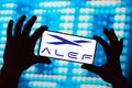 March 6, 2024, Brazil. The Alef Flying Car (Alef Aero) logo is displayed on a smartphone screen