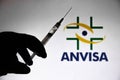 March 30, 2021, Brazil. In this photo illustration the medical syringe is seen with National Health Surveillance Agency Anvisa