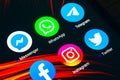 March 31, 2022, Brazil. In this photo illustration the Messenger, WhatsApp, Telegram, Facebook, Instagram and Twitter app icons