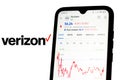 March 21, 2021, Brazil. In this photo illustration the stock market information of Verizon Communications seen displayed on a