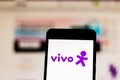 March 10, 2019, Brazil. `Vivo` brand logo on the mobile device screen. It is a concessionaire of fixed telephony, mobile telephon