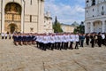 March of the cadets of the military music school, men and women - Kremlin, Moscow, Russia, June 21 2019