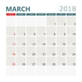 March 2018 calendar. Calendar planner design template. Week star