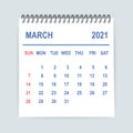 March 2021 Calendar Leaf. Calendar 2021 in flat style. Vector illustration. Royalty Free Stock Photo