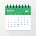 March 2021 Calendar Leaf. Calendar 2021 in flat style. Vector illustration. Royalty Free Stock Photo