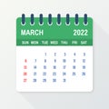 March 2022 Calendar Leaf. Calendar 2022 in flat style. Vector illustration. Royalty Free Stock Photo