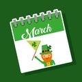 March calendar leprechaun with flag st patricks party