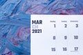 March 2021 calendar. Monthly calendar