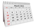 March 2024 calendar. Page of the annual business desk month calendar isolated on transparent png