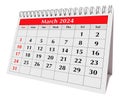 March 2024 calendar. Page of the annual business desk month calendar isolated