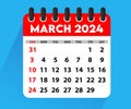 March 2024 Calendar, Page of annual monthly calendar - March 2024, Vector illustration