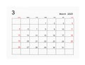 A March 2023 Calendar page isolated on white background, Saved clipping path