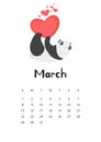 March calendar with panda template