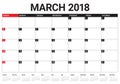 March 2018 calendar planner vector illustration