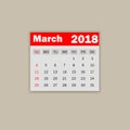 March calendar 2018. Week starts on Sunday. Business vector illustration template for one month 2018 years.