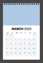 March 2020 calendar with wire band
