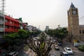 16 March 2020 The car runs on the Pattanakarn road, Thailand and has a view of the clock tower.