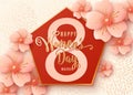 8 march celebration background design with light pink flowers. Happy womens day