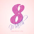 8 March celebration lettering cartd. Womans Day concept design. Vector illustration Royalty Free Stock Photo