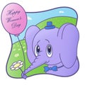 Cute Elephant. Happy women`s day.Flower, balloon. card