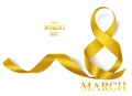 8 march decorative golden ribbon. International Women`s Day card.
