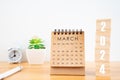 March 2024 desk calendar with wooden cubes show 2024 number Royalty Free Stock Photo