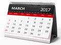 March 2017 desktop calendar. 3D illustration