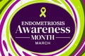 March is Endometriosis Awareness Month, colorful design with ribbon and typography