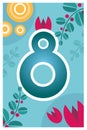8 March flat card with number eight