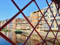 Hanging houses of Onyar, Girona. Panoramic view of the river and old town of the Catalan city of