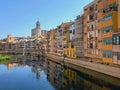 Hanging houses of Onyar, Girona. Panoramic view of the river and old town of the Catalan city of Royalty Free Stock Photo