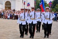 March of graduates of the cadet school in the Moscow Kremlin. Military men with rifles on Cathedral Square - Kremlin, Moscow,