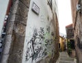 19 March 2022, Graffiti Vandalism in the emblematic `Violinha` straight street in the center of Braga City.