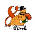 8 March greeting card with a cat and flower Royalty Free Stock Photo