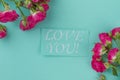 8 march greeting card with love you words and flowers bouquets. Royalty Free Stock Photo