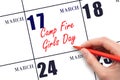 March 17. Hand writing text Camp Fire Girls Day on calendar date. Save the date. Royalty Free Stock Photo