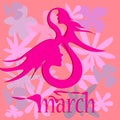 8 march. Happy Day of Women! Silhouette of a woman with pink flowers on background.Vector illustration Royalty Free Stock Photo