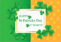 17 MARCH Happy St Patricks Day . Card design with paper art gre