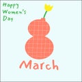 8 March Happy women\'s day illustration greeting card, cute flower vase number 8 shape