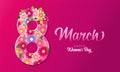 8 March, Happy women`s day lettering and flowers pink poster Royalty Free Stock Photo