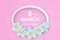 8 March. Happy Women`s Day. pink-white Paper cut Floral Greeting Royalty Free Stock Photo