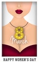 8 march. Happy Women s Day. Spring holiday. Girl with a pendant
