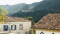 March 25, 2016, historic city of Ouro Preto, Minas Gerais, Brazil, World Heritage, rooftop view of colonial houses with ancient