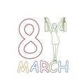 8 March Holiday Doodle Cheerful Silhouette Girl Shopping Bags Women Day Concept Royalty Free Stock Photo
