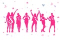 8 March Holiday Poster With Pink Cheerful Women Silhouette Happy Womens Day Concept Royalty Free Stock Photo