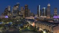 MARCH 7, 2018 , HOUSTON, TEXAS - High rise buildings in Houston cityscape illuminated at sunset,. Skyline, Cityscape Royalty Free Stock Photo