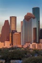 MARCH 7, 2018 , HOUSTON, TEXAS - High rise buildings in Houston cityscape illuminated at sunset,. Texas, Buildings Royalty Free Stock Photo