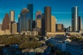 MARCH 7, 2018 , HOUSTON, TEXAS - High rise buildings in Houston cityscape illuminated at sunset,. City, USA Royalty Free Stock Photo